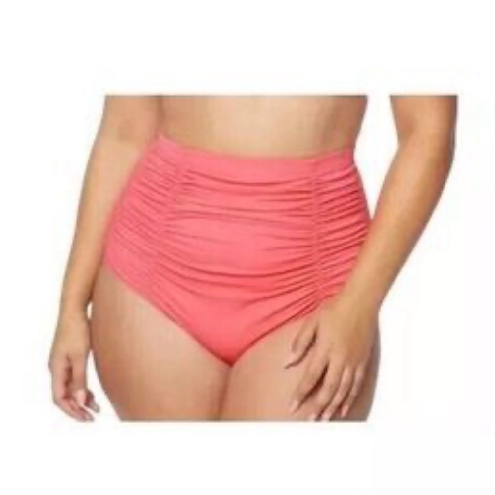 NEW Ruby Ribbon Size Large Rouch Bikini Bottoms Pink High Waisted